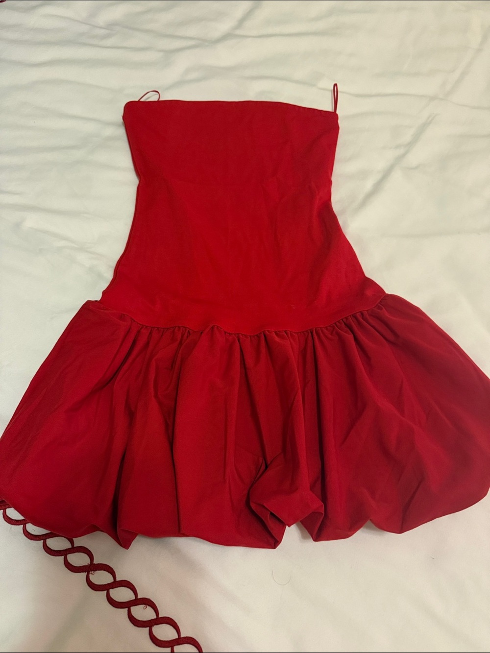 Good Luck Gem Red Strapless Bubble Mini Dress